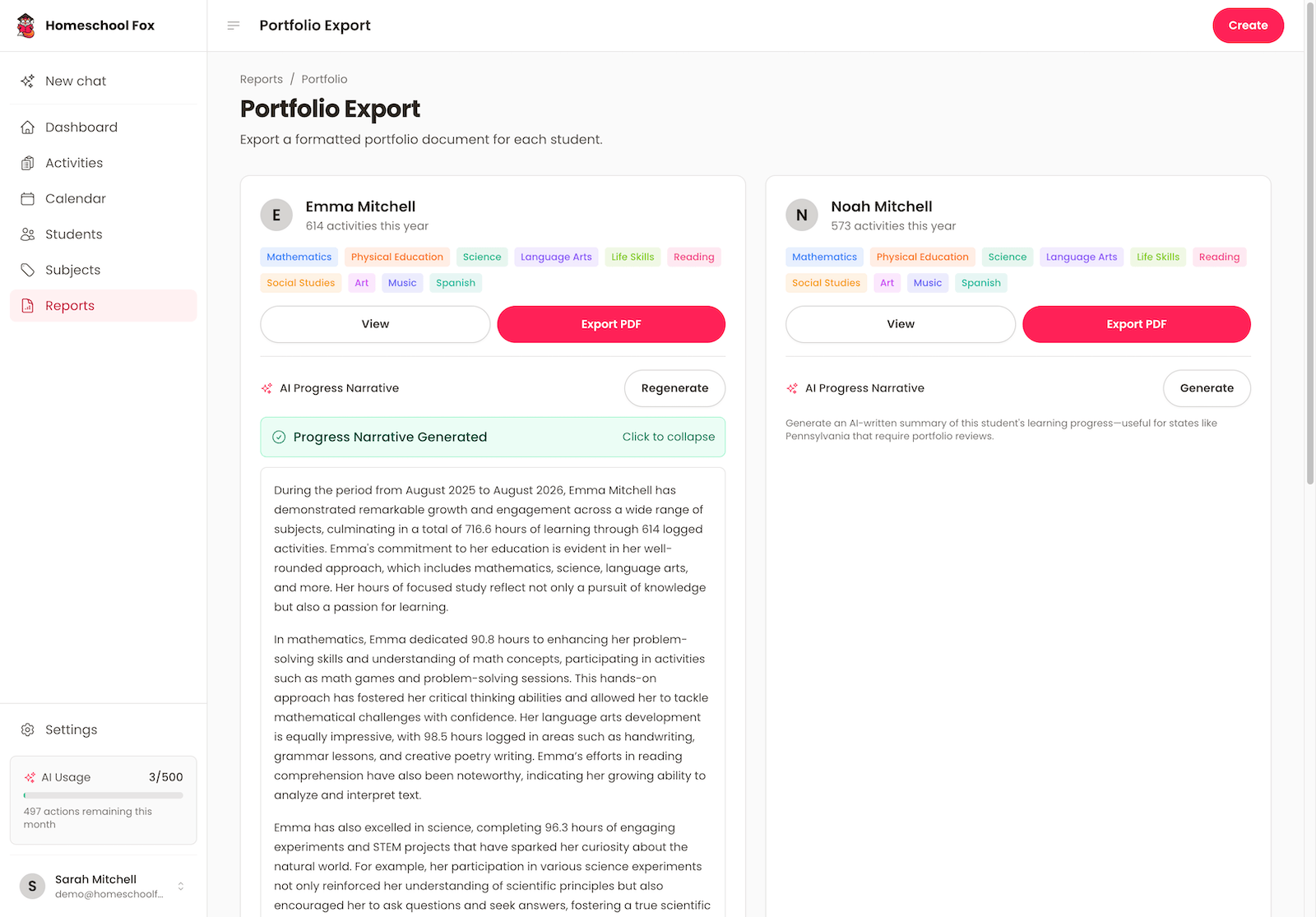 Portfolio export